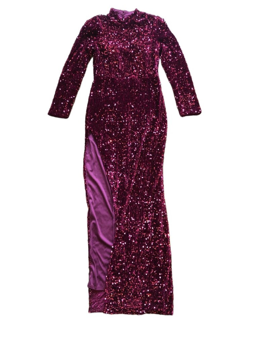 Miss Ord Sequin Burgundy Velvet High Neck Open Back Winter Gown